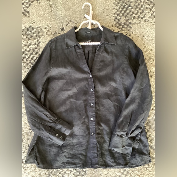 Talbots Tops - Talbots Women's 100% Irish Linen Button Down Shirt Size 16 Long Sleeves Black